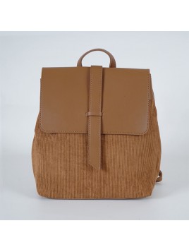 Γυναικείο χιαστί σακίδιο πλάτης κοτλέ καφέ 26.5 cm